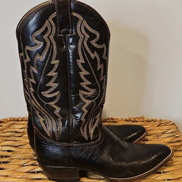 Vintage Diamond J Leather Mens Western Cowboy Boots Sz. 8 EE Wide - Picture 4 of 16